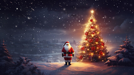 christmas tree in the snow with santa clause hd wallpaper 2023