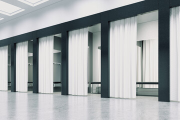 Contemporary fitting room interior in a mall. Dressing room in a clothing store