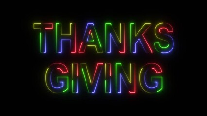 Thanksgiving animated background thanksgiving neon text frame neon looping neon even eating meeting 4k