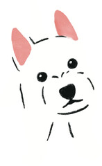 hand drawn cartoon illustration of dog pet in color pencil style.  drawing of household animal isolated. west highland white terrier