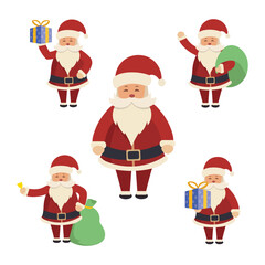 Set of vector santa claus characters in various poses
