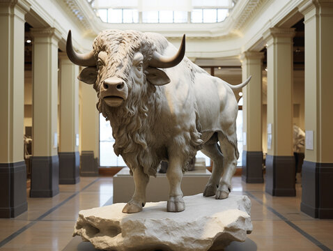 A Marble Statue of a Bison