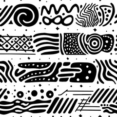 black and white seamless pattern with doodle bold lines