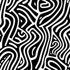 black and white seamless pattern with doodle bold lines