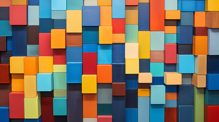 a colorful background with a variety of blocks of wood in different colors and sizes