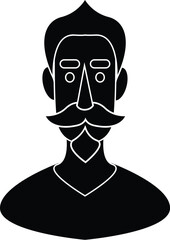 Cartoon Black and White Isolated Illustration Vector Of A Mans Face and Neck Portrait with Beard and Mustache 