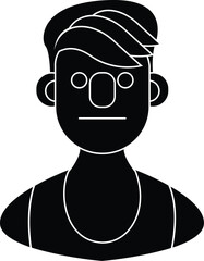 Cartoon Black and White Isolated Illustration Vector Of A Mans Face And Neck Portrait