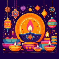 Diwali Icons in Simple Flat Colors