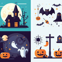 Witches, Ghosts, and Ghouls: Flat Vector Art
