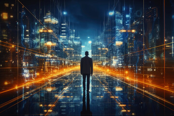 Fototapeta premium Schematic electronic draft server room information communication technology background.