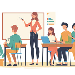 Educational Vector: Flat Design of Classroom Engagement