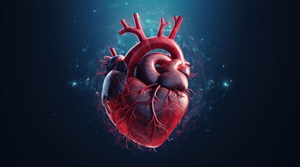 Anatomic human red heart shape isolated background. AI generated image - obrazy, fototapety, plakaty