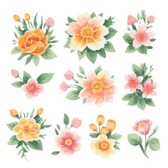 Vector watercolor floral bouquet collection