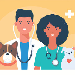 Caring Companions: Flat Design of Veterinary Scene