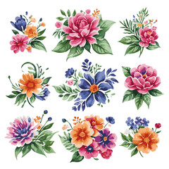 Vector watercolor floral bouquet collection