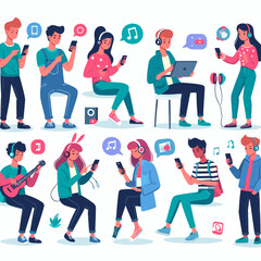 Tech-Savvy Teens: Flat Design of Youngsters Engaging in Digital Dialogues