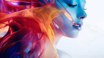Fluid Colors Merging with Ethereal Female Profile