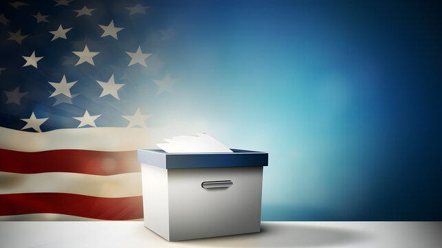 US Flag Background with Voting Ballot Box in Spotlight