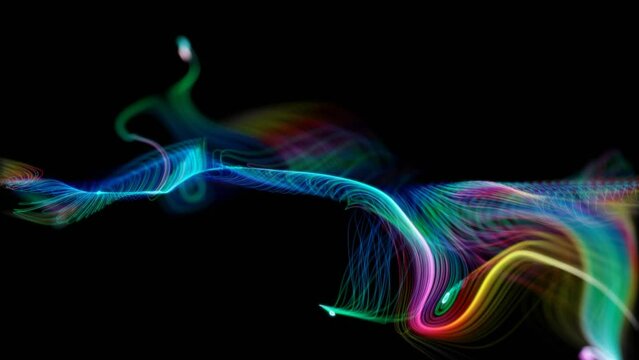 3d video animation abstract art of surreal background with curve wavy spiral and twisted magic miracle fantasy concentric tungsten filament electro plasma lines in rainbow color glowing light
