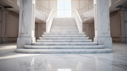 Modern white marble stairs for luxury interior. 8k,