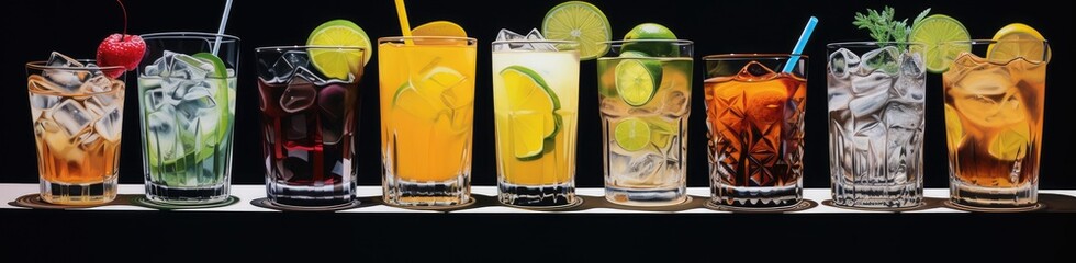 a layered, painted image of different drinks Generative AI - obrazy, fototapety, plakaty