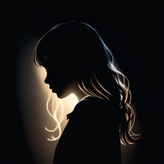 silhouette girl with long blonde hairsilhouette of a young girl on a dark background