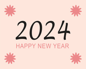 Happy New Year 2024 Pink Color Background with Corner Flower.