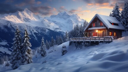 Mountain house on winter time 8k,