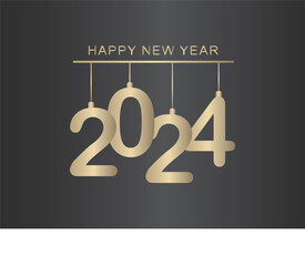 Happy New Year 2024 Golden Color with Black Background. Hang out Happy New Year 2024.
