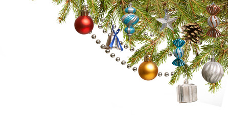 Christmas Tree and decorations isolated on transparent background space for lettering