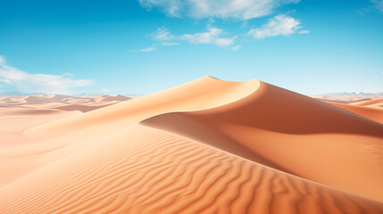 Desert landscape with blue sky. Dunes background