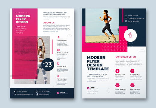 Colorful Business Flyer Layout with Flat Magenta Elements
