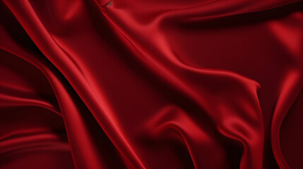 Obraz premium Black red silk satin. Beautiful soft folds. Shiny fabric.Dark luxury background with space for design. Christmas, Birthday, Valentine day, Valentine. Festive concept. Banner. Flat lay, Table top view.