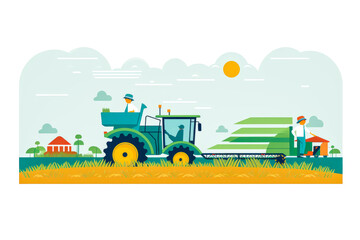 Obraz premium Farmer driving combine harvester during harvest season.