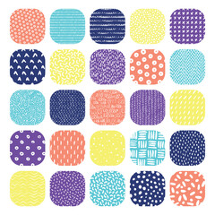 Textured colorful squares set isolated on white background. Vector illustration. 