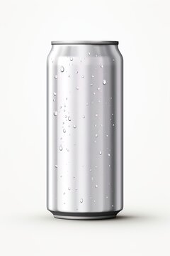 Aluminum can in silver color isolated on white background. Empty space for logo or text. Ai Generative