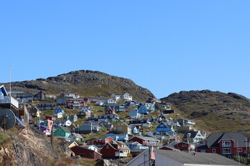 Colourful houses on a mountain in Greenland