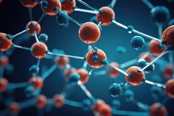 Close-up of a chemical structure ,Chemical molecule model 3D rendering, innovative technology for science and medicine.
