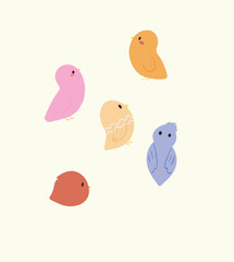 Set of cute cartoon birds. Vector birds illustration 
