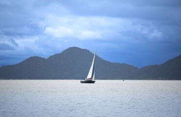 Sailing in Santos Bay on a cloudy day