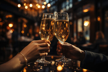 People toasting with champagne glasses, happy new year (AI Generated)  - obrazy, fototapety, plakaty