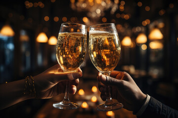 People toasting with champagne glasses, happy new year (AI Generated)  - obrazy, fototapety, plakaty