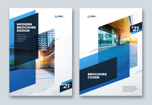 Business Brochure Cover Layout Set with Blue flat Elements