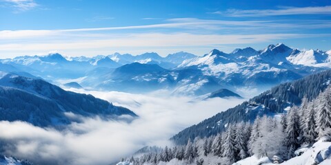 Fototapeta na wymiar Panoramic view of the mountains in winter, Alps, Austria