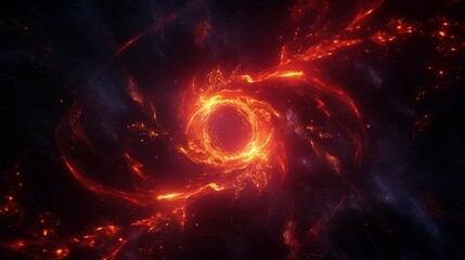 A chaotic maelstrom of luminescent gases swirling around a pulsating core of incandescent plasma.