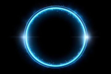 Fototapeta na wymiar circle light frame blue on black background