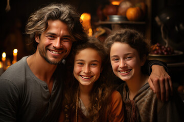 Fototapeta premium Amidst twinkling lights and laughter, a family comes together, sharing love and joy during this festive Christmas celebration (AI Generated) 