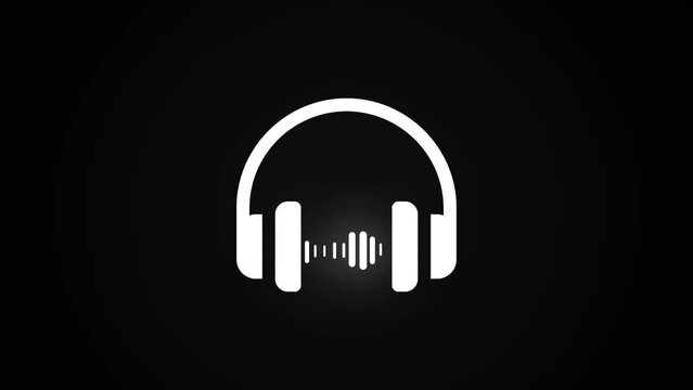 A white color headphone icon animation and show sound system .