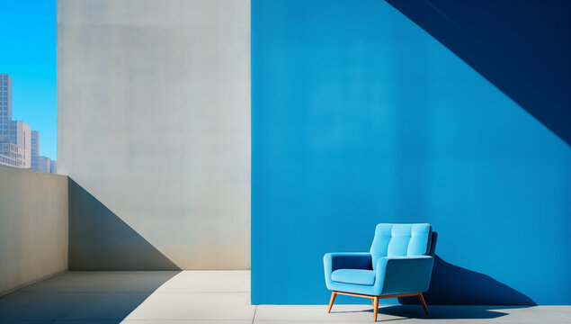 blue chair on apartment patio