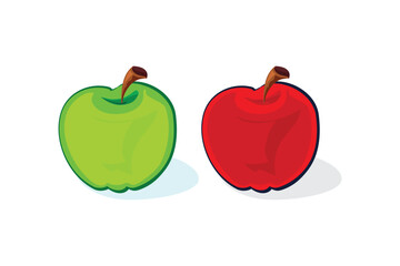 Vector illustration of green and red apples.